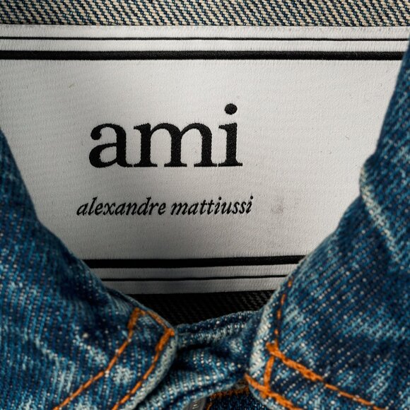 AMI "Used Blue" Weathered Patch-Pocket Denim Jacket - Picture 9 of 11